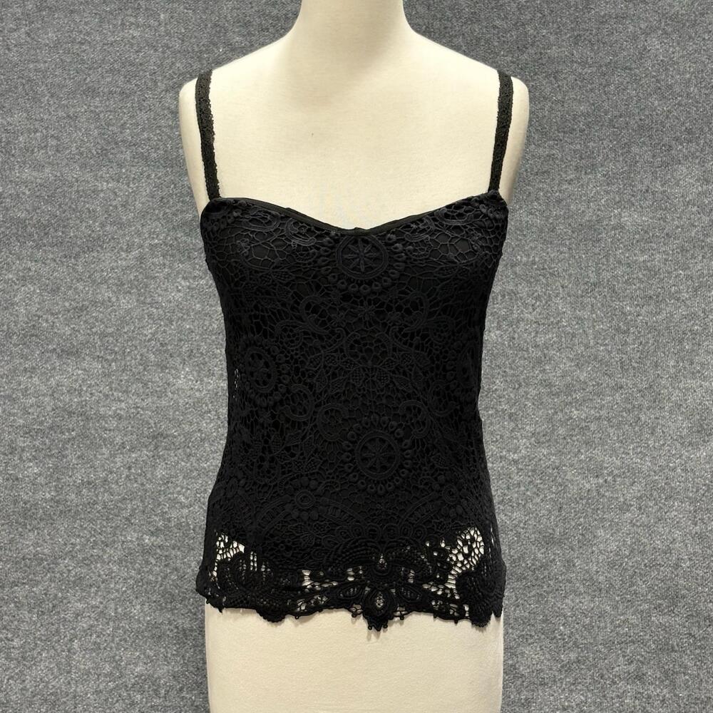 Polo Ralph Lauren Camisole Womens 2 Black Floral Lace Crochet Lined Tank Top
